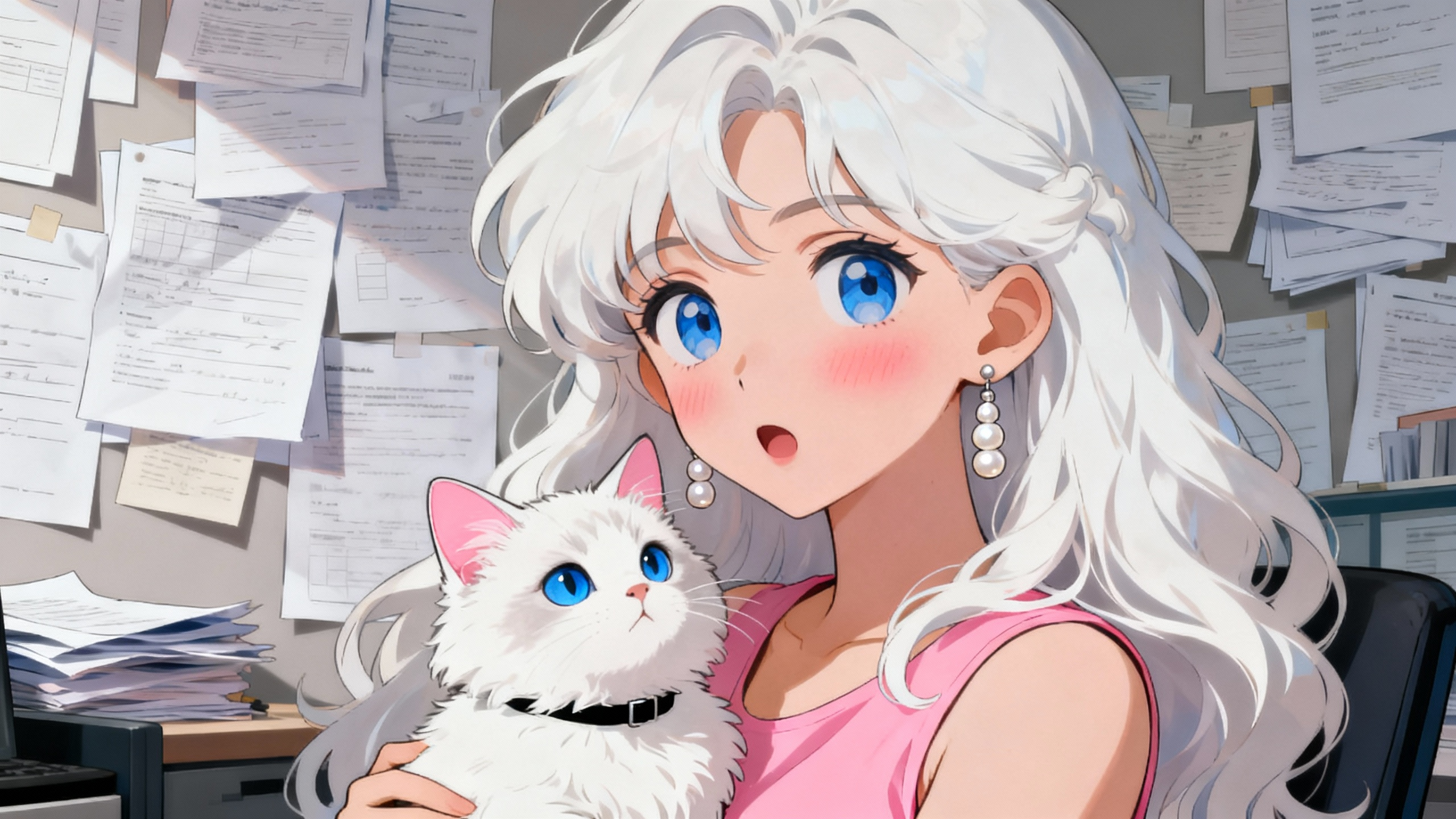 【电脑壁纸】银发少女与她的布偶猫