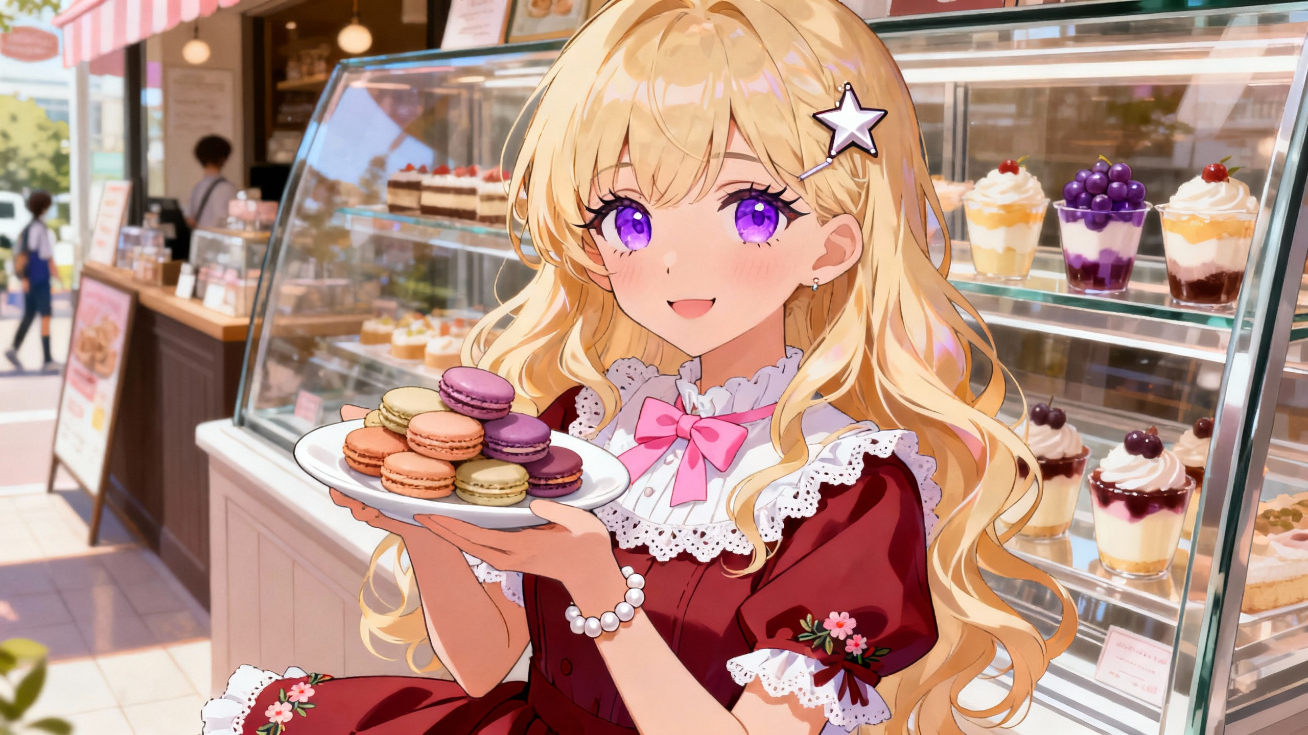 【电脑壁纸】紫瞳金发・甜品店少女壁纸