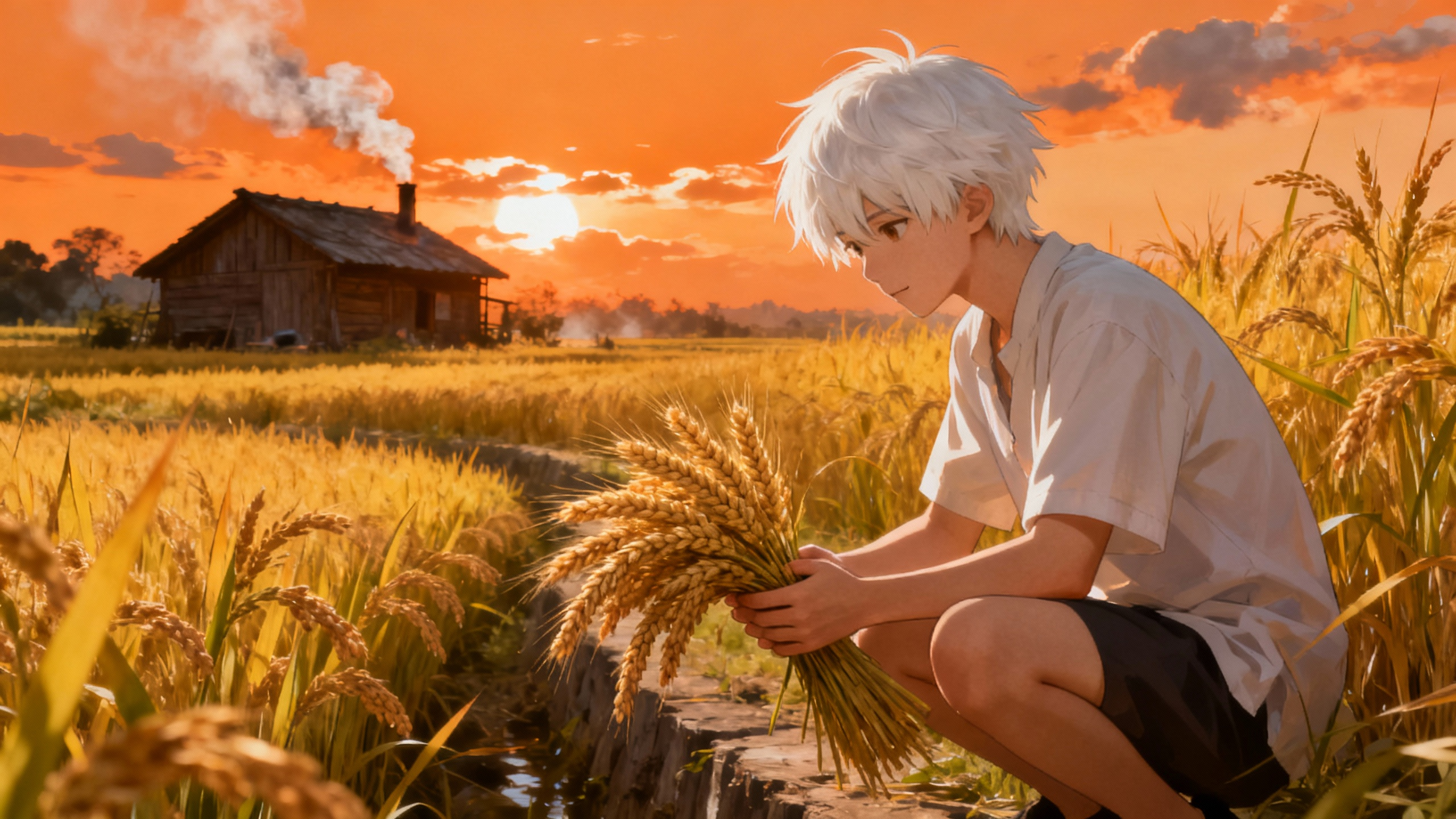 【电脑壁纸】暖光动漫风田园少年壁纸