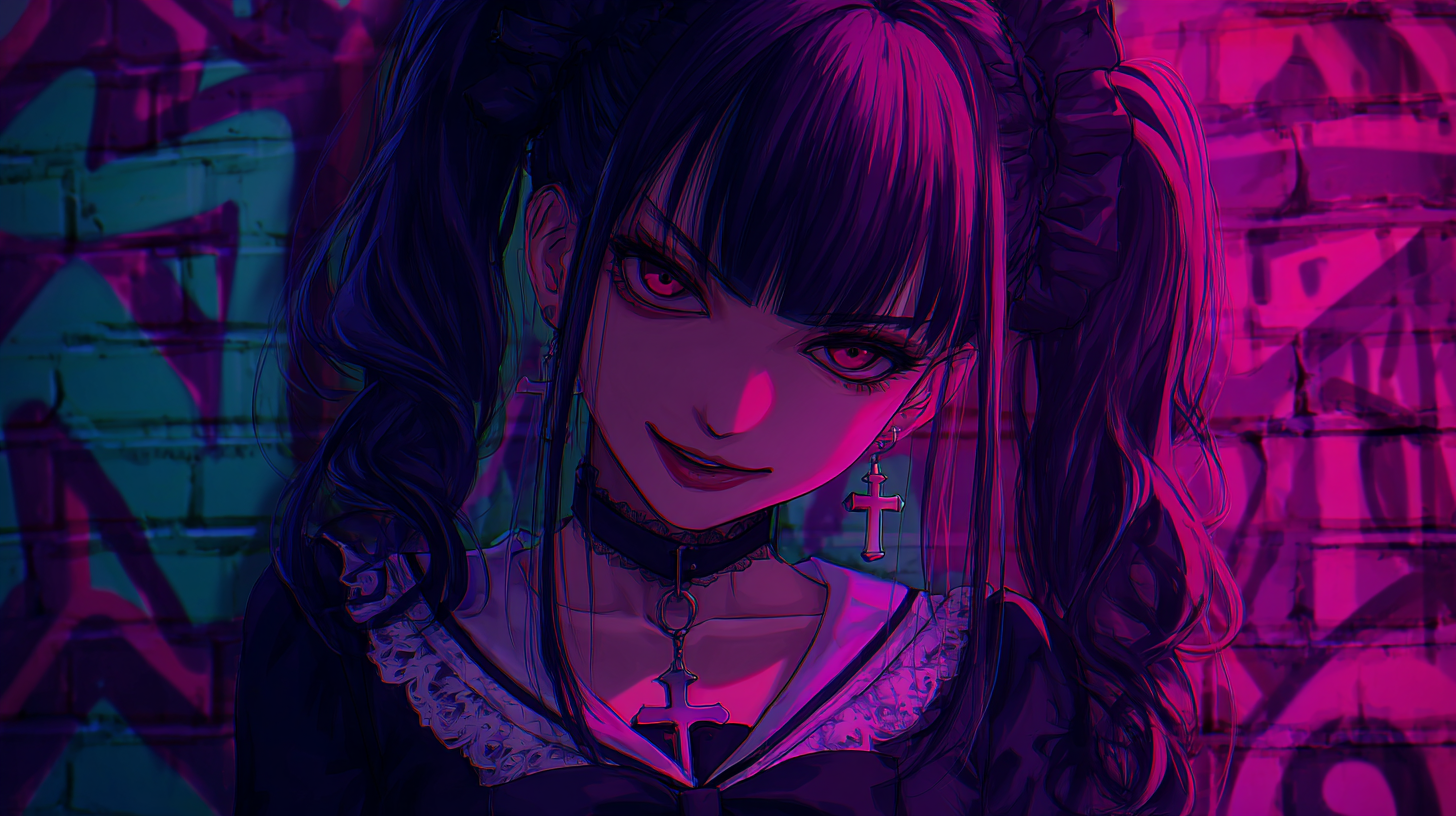 【电脑壁纸】涂鸦墙下的暗黑系少女