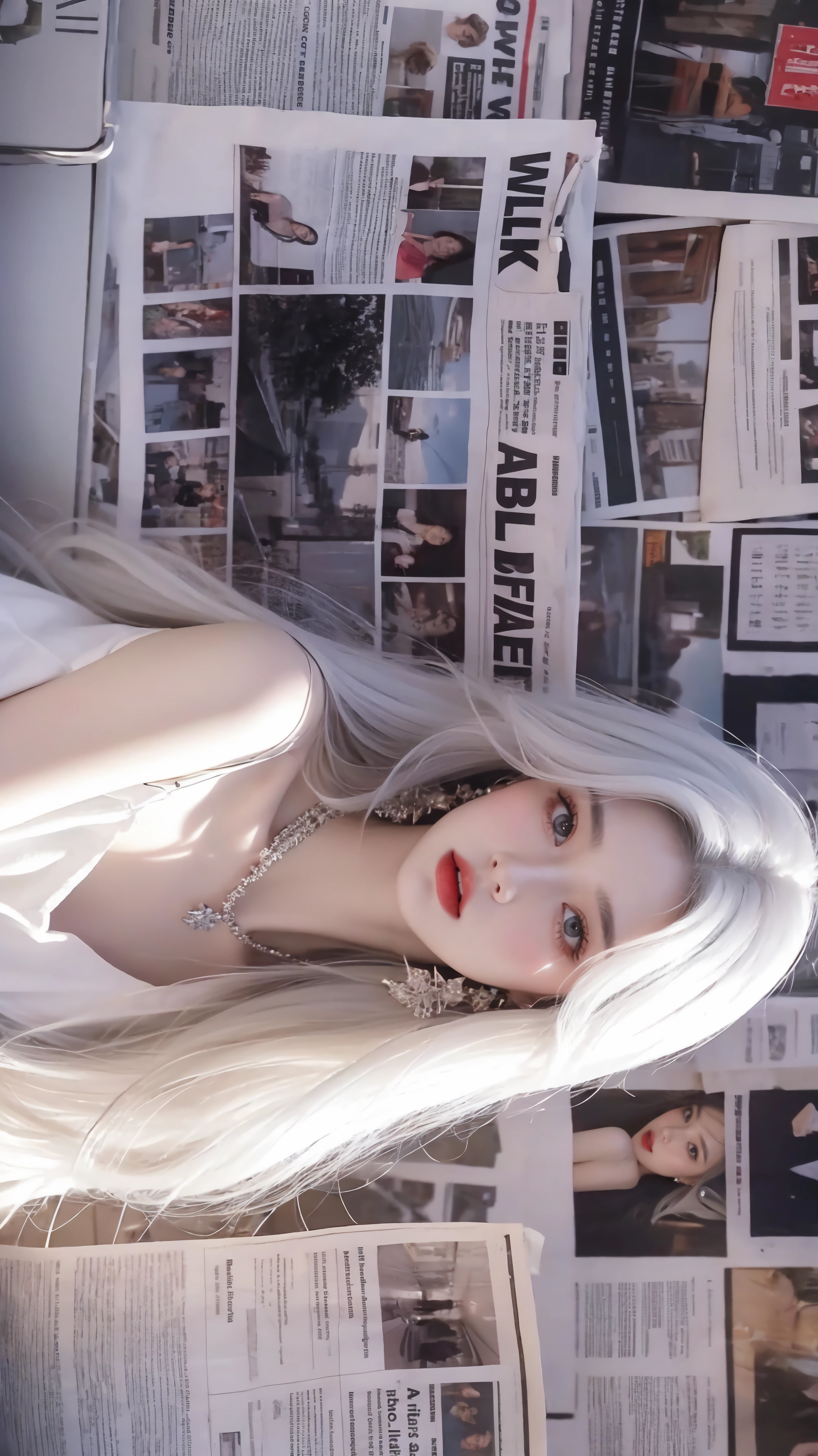 报纸女孩 白色长发漂亮动漫美女4k壁纸