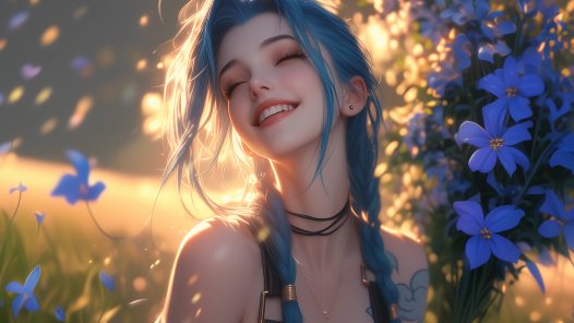 金克丝 微笑 可爱 甜美 闭眼 午后 4k壁纸